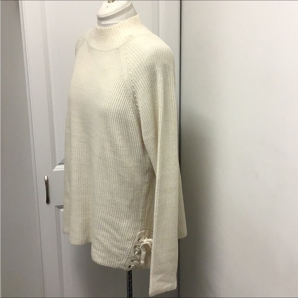 Unit Fashion Inc. Women’s Oversized Mock Neck Ribbed Sweater, Ivory, size 1X - Picture 6 of 10